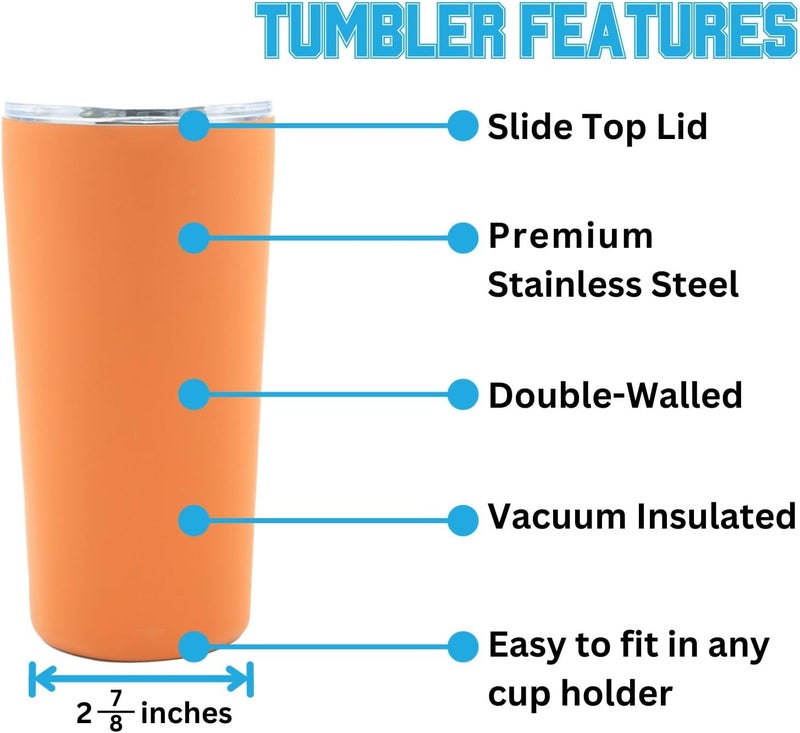 Decorvo Officially Licensed Collegiate Stainless Steel Tumbler - Double Walled Insulated Travel Tumbler with Slide Lid - 18 oz (Auburn - Orange) - Image 2